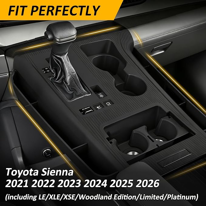 Falafa Center Console Organizer for Toyota Sienna 2021-2026, Odorless Silicone Mid-Row Storage Tray Protective Cover, Non-Slip Anti-Scratch Interior Accessories, Black