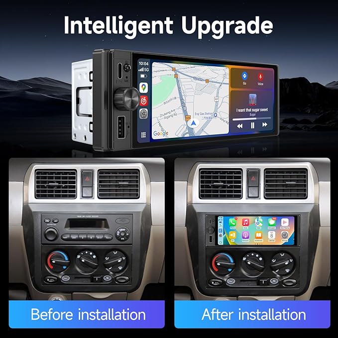 Single Din Car Stereo, 6.28 Inch Wireless CarPlay&Android Auto Single Din Touchscreen Radio-Incell Car Radio Screen MirrorLink Type-C Charge Head Unit Supports Bluetooth/SWC/FM/USB/EQ Backup Camera