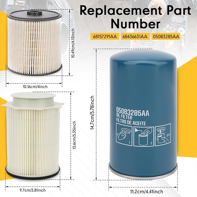 6.7L Cummins Fuel Filter Water Separator Set & Cabin Air Filter Kit - Replaces 68436631AA，68157291AA，05083285AA，53034051AB,CF11671 - Compatible with Dodge Ram 2500/3500/4500/5500（2019-2023）