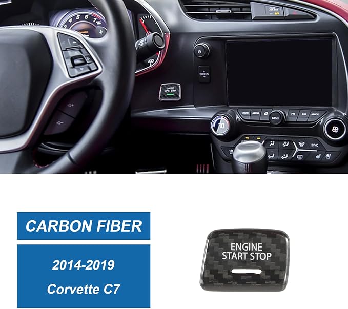 Real Carbon Fiber Push Start Button Cover Compatible with Corvette C7 2014–2019