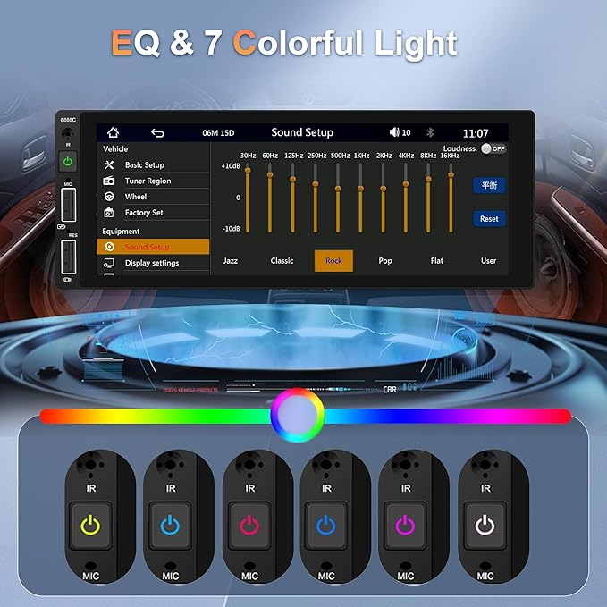 Single Din Car Stereo Wireless Carplay Car Radio Bluetooth 5.0, Rimoody 6.86" Touchscreen Android Auto Mirror Link 2-USB FM EQ/SWC/MIC Car Audio Receiver with Backup Camera