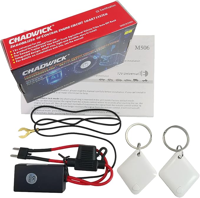 CHADWICK Car Immobilizer Anti-Theft Alarm System, M506 Wireless Engine Lock, Auto Anti-Robbery Device, Intelligent Circuit Cut Off Tool, Universal 12V Car Alarm + 2 Remotes, for Car, Motorcycle