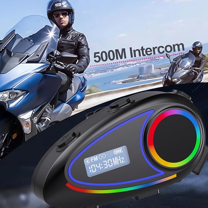 Motorcycle Wireless Helmet Intercom & Bluetooth Headset — 1600ft Motorcycle Helmet Communication System with 40-Hour Battery Life, Waterproof, FM Radio, Voice Assistant, and Ultra-Slim 1.2cm Speakers