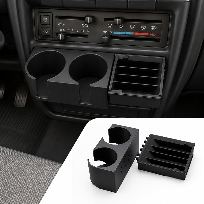 Center Console Cup Holder & Coin Tray Insert Compatible with Nissan D21, Secure Snap-Lock Drink Organizer, Heat-Resistant Interior Dashboard Upgrade Replacement
