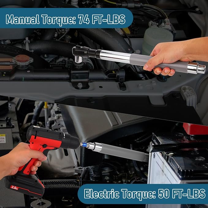 1/2 Inch Offset Extension Wrench Impact Strong Torsion Output Steel Wrench Extender with 6 Sockets & 1 Adapter Rod for Tight & Narrow Spaces (Gray1)