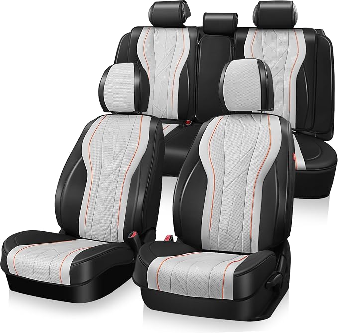 Auto Dynasty Car Seat Covers Full Set, Anti-Slip Automotive Interior Covers with Storage Pocket, Breathable Car Seat Protectors, Airbag Compatible, Universal Fit Most Vehicles, Gray (Touring Series)