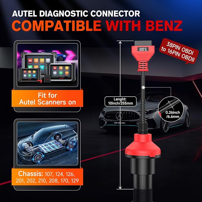 Autel Original BENZ-38 PIN Adapter, 38 Pin Male to 16 Pin Female OBDII Connector Compatible with Mercedes-Benz Pre-2001, Work with OBD2 Diagnostic Scan Tool OBD II Scanner