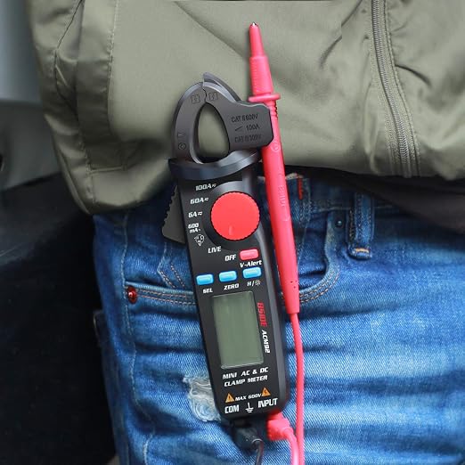 BSIDE DC Current Clamp Meter 6000 Counts Digital Multimeter Amp Continuity Ohm Hz Live Check V-Alert Voltage Tester with Back Clip