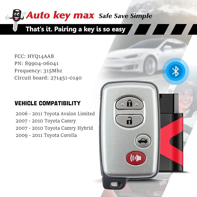 Programmable Keyfob, Replacement Car Keys Fob and DIY Programmer Kit for 2008-2012 Rav4 2008-2014 Highlander 2007-2010 Camry/Corolla Smart Remote HYQ14AAB 281451-0140 (4 Button Sedan)