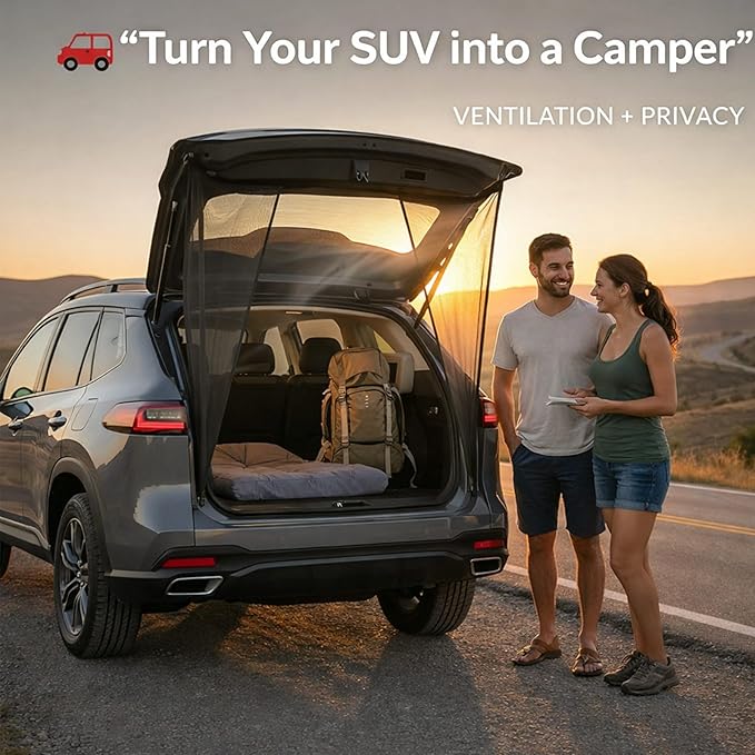 Yahenda SUV Tailgate Mesh Screen for Camping, Car Tailgate Tent Shade, Breathable Bug Screen with Magnetic Design, UV Protection Privacy Cover, Car Camping Accessories(Large,Full Wrap,Black)