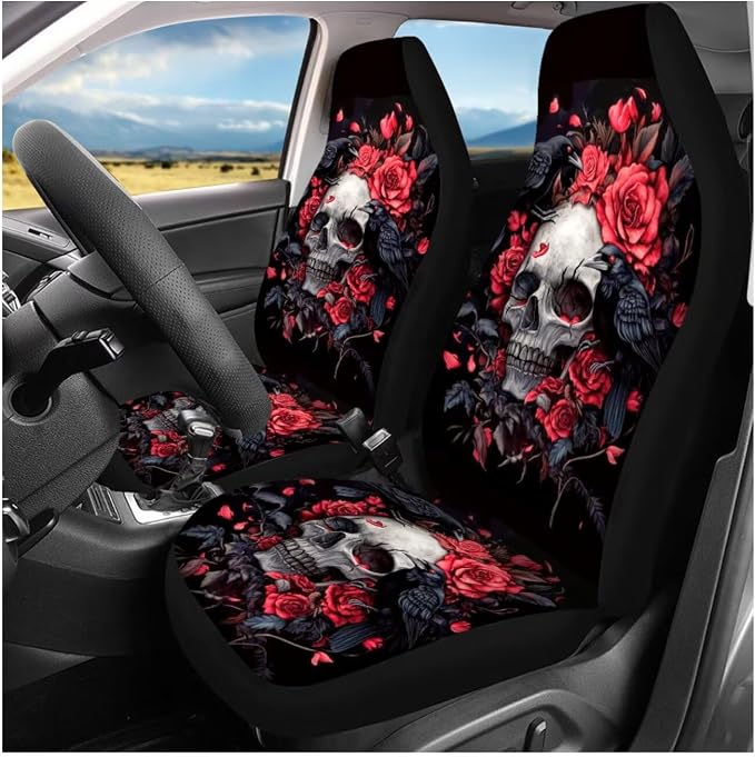 Ystardream Gothic Skeleton Car Interior Seat Cover Full Set Seat Covers for Car for Women Automotive Vehicle Cushion Cover for Cars SUV Pick-up Truck Universal Fit for Dogs Pets Kids