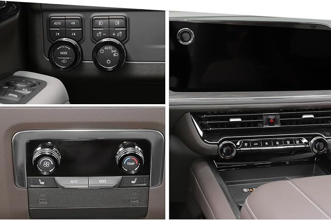 Jimen for Tahoe Center Console Knob Covers, 7PCS AC Air Conditioning Volume Control Button Headlight Switch Trim Ring Fit for Chevrolet Tahoe 2024-2025 (Black)