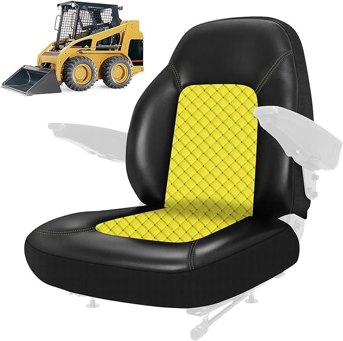 Industrial Vehicle Seat Cover for Skid Steer, Heavy Duty Leather Seat Cover, Compatible with John Deere, Caterpillar, Kubota, Bobcat, New Holland, Yellow