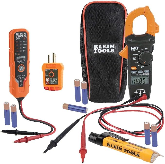 Klein Tools Electrical Tester Bundle with Clamp Meter, GFCI Outlet Tester, and Voltage Testers