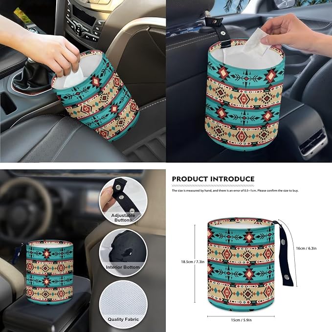 Western Aztec Car Seat Covers Set of 15 with Universal Steering Wheel Cover, Rearview Mirror Cover, Car Trash Can, Seatbelt Pads, Cup Holder Coasters, Keychains