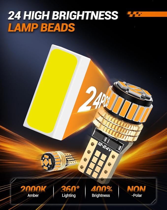 SEALIGHT 194 LED Bulb 2000K Amber 168 T10 2825 W5W 600% Brightness Wedge Interior Car Bulbs Replacement for License Plate Lights Dome Map Door Courtesy Trunk Parking, 2 PCS