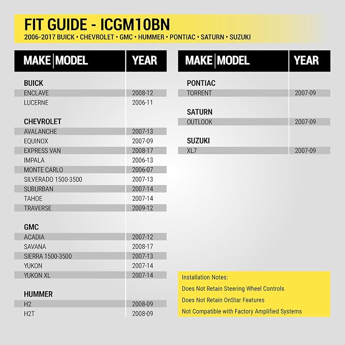 Scosche ICGM10BN Complete Double/Single DIN Stereo Installation Kit for Select Non-Amplified 2006-17 General Motors Vehicles - No Steering Wheel Remote - See Fit Guide in Images to Verify Your Vehicle