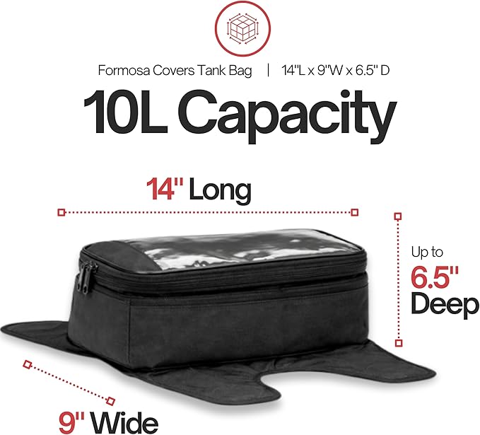 Formosa Covers Motorcycle Tank Bag 10L, Magnetic Gas Fuel Tank Bag with Clear Map & Phone Window, Strong Magnet Mount, Water Resistant Motorbike Storage for Street & Sport Bikes