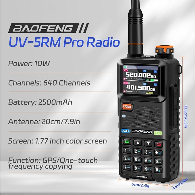 BAOFENG 5RM PRO 10W GPS Ham Radio Handheld, Long Range Walkie Talkies for Adults, UV-5RM PRO Multi-Band Two Way Radio with Rechargeable 2500mAh Battery, Type-C Charging, 640 Channels, 2 Pack
