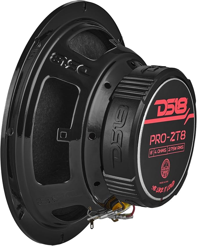 DS18 PRO-ZT Pro Audio Coaxial Midrange Speakers with Built-in Bullet Tweeter, 4-Ohms, Water Resistant - Black Metal Mesh Grill Included (1 Speaker) (8" inches)