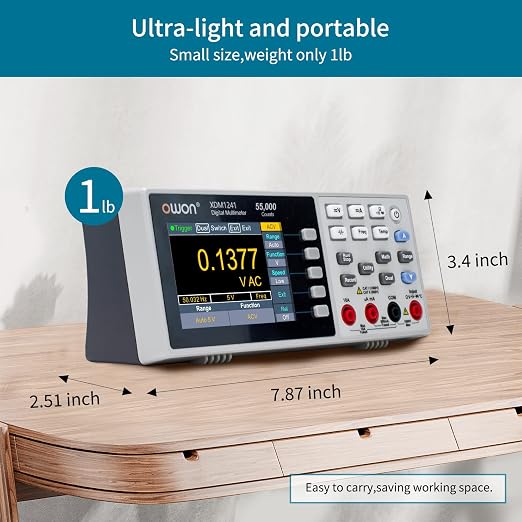 OWON XDM1241 Digital Multimeter,3.5in Desktop Multimeters, 55000 Counts LCD True RMS Temperature Tester Meter