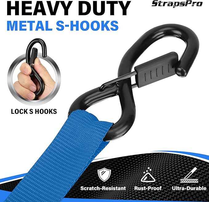 Retractable Ratchet Straps, 1763lb Break Strength Blue Self Retracting Ratchet Straps Heavy Duty with Soft Loops, 1'' x 10FT Auto Tie Down Straps Easy Retract for Motorcycle, Truck, Cargo, 4 Pack