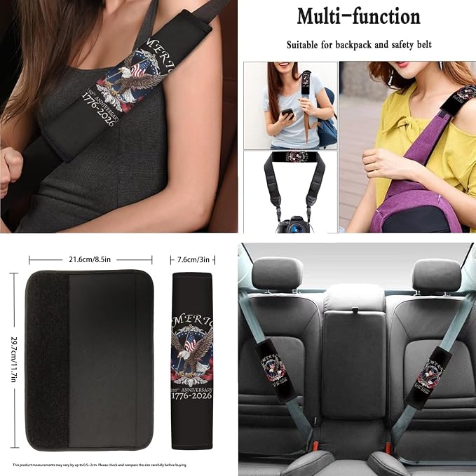 AFPANQZ Eagle 250 Years Print Car Front Seat & Rear Bench Covers + Steering Wheel Cover 15" + Gear Shift Knob Cover + Car Handbrake Cover + Seat Belt Shoulder Pads + Car Coaster Set of 11