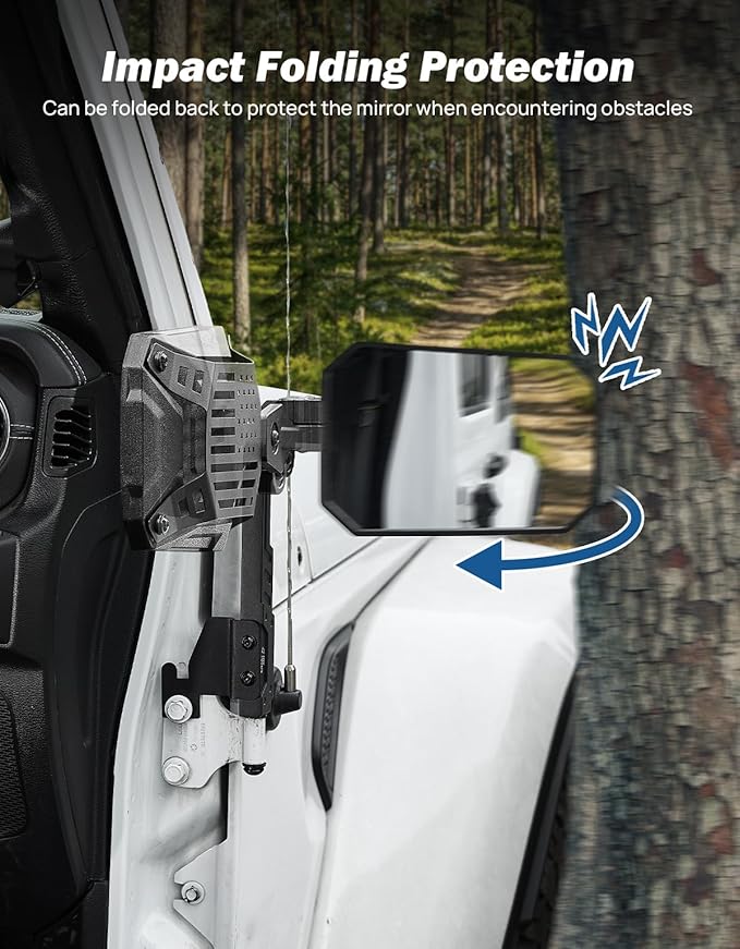 JOYTUTUS Mirrors Doors Off Compatible with Wrangler JK JL Gladiator JT, Door Hinge Mirror Anti-shake Wide Vision Easier Install, Doorless Side Quick Release Mirror