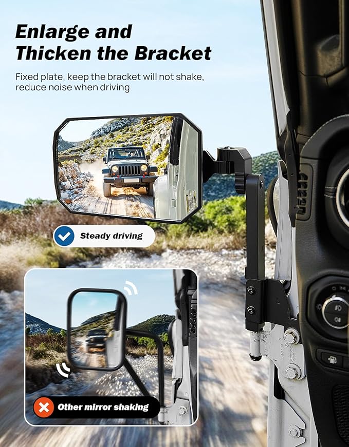 JOYTUTUS Mirrors Doors Off Compatible with Wrangler JK JL Gladiator JT, Door Hinge Mirror Anti-shake Wide Vision Easier Install, Doorless Side Quick Release Mirror