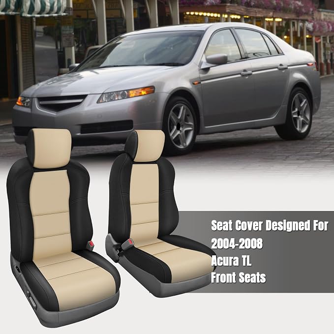 SAPUBK Custom-Fit Front Seat Covers Replace for 2004-2008 Acura TL, Driver and Passenger Premium Leather with Composite Soft Foam Lining Seat Cover