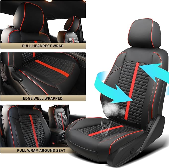 Car Seat Covers Fit for Toyota Tacoma 2016-2023 3rd Gen Double & Crew Cab SR SR5 Limited TRD Sport/Pro/Off Road Full Set,Waterproof Breathable Leather Full Coverage (Red Black)