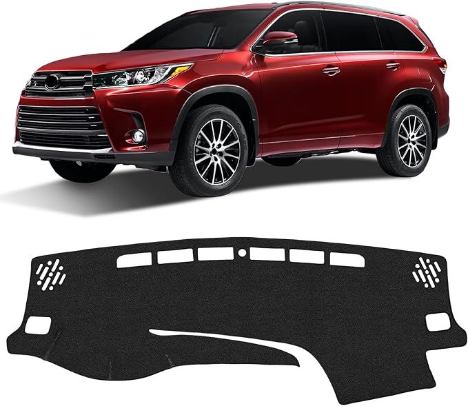 KUST Black Dash Cover Compatible with Toyota Highlander 2014-2019 Dashboard Cover Accessories for Highlander Non-Slip Polyester Dashboard Mat Custom Fit Center Console Sunshield Protector No Glare