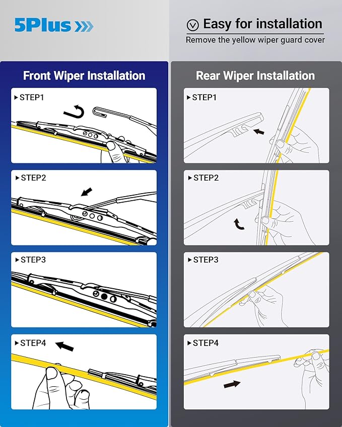 5 PLUS Wipers Replacement for Jeep Wrangler JK 2008-2017 Windshield Wiper Blades,15"+15" Front Wiper Blades with 13" Rear Wiper Blade-Factory Fit & All-Season OEM Quality (Pack of 3)