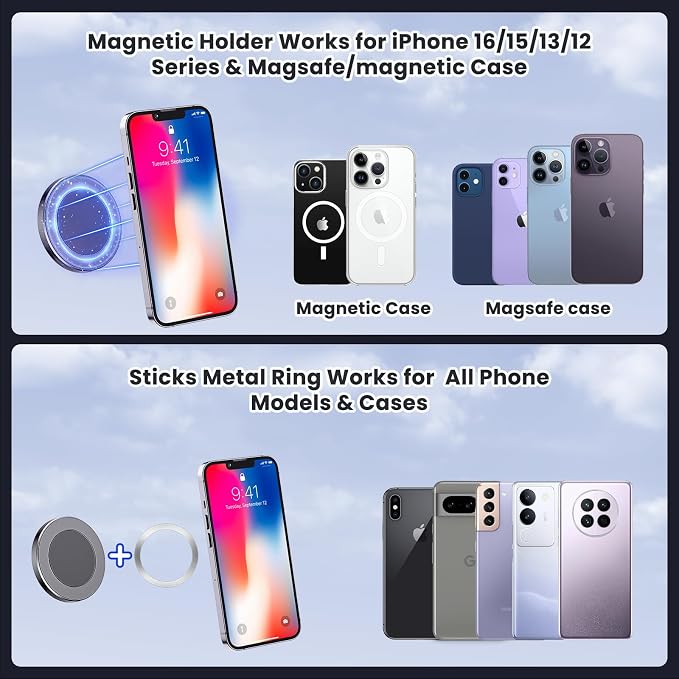 Stainless Steel Phone Mount for 2013-2018 Ram 1500/2500/3500 &2019+ Classic, Magnetic & Clamp Dual Heads, All-Metal Shakeproof OEM Screw Hole Dash Mount Install Super Stable