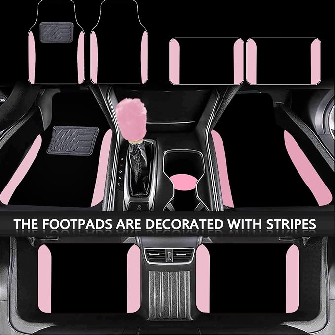 Car Seat Cover Full Set for Women with Waterproof Floor Mats,3D Air Mesh Car Seat Cover with 5mm Composite Sponge Inside,Universal Fluffy Steering Wheel Cover, Accessories Full SUV(Pink)