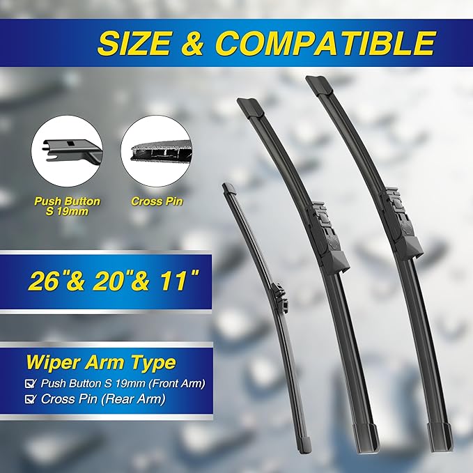 5 PLUS® Silicone Windshield Wipers Replacement for 2018-2023 BMW X3 Wiper Blades(Set of 3),Automotive Replacement Windshield Wiper Blades For My Car-26"/20"/11"