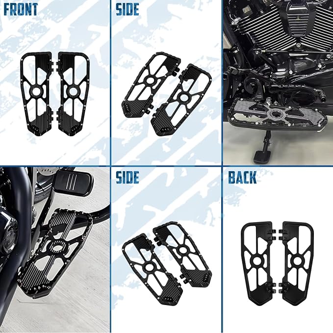 Motorcycle Driver Floorboards Front Footboards Pedal Offroad Rider Foot Pegs Fit for Harley Touring Road King Road Glide Electra Glide Street Glide Softail Dyna (Black Edge)