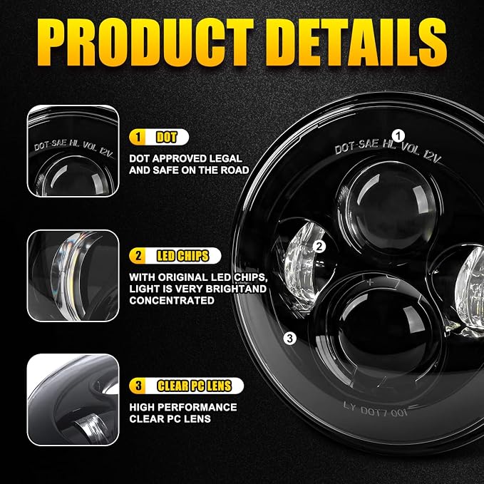 LX-LIGHT Black 7 Inch Motorcycle LED Headlight with 4.5 Inch LED Passing Fog Lamps and Mounting Bracket Compatible with Street Glide Road King Fat Boy Ultra Classic Electra Tri Cvo Heritage Softail