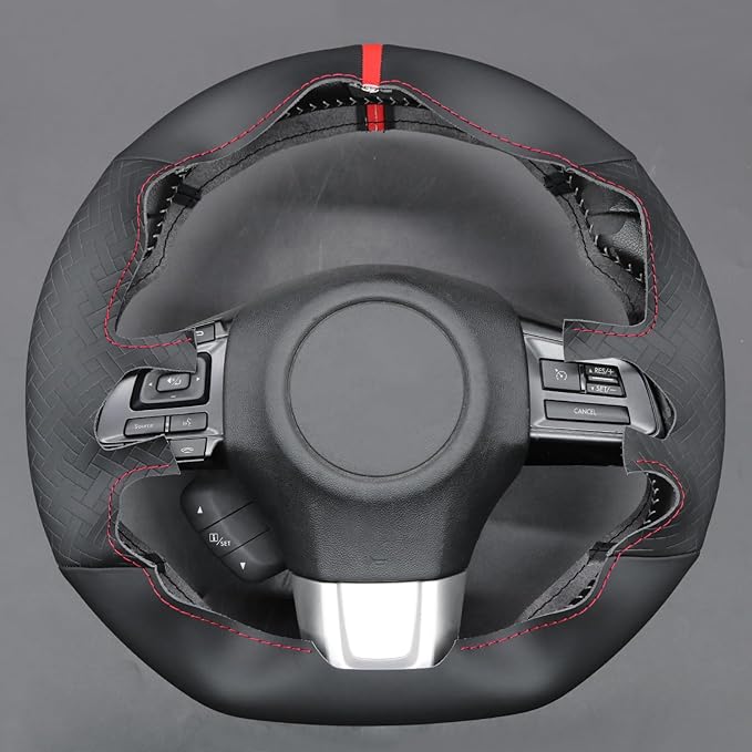 MEWANT Hand Stitch Black Smooth Woven Embossed Artificial Leather Steering Wheel Cover for Subaru WRX STI 2015-2021