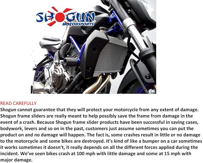 Shogun USA Made Yam FZ-07 FZ 07 2015 2016 2017 MT-07 MT07 & XSR700 2018 2019 2020 2021 2022 2023 2024 2025 2026 Black PA2 No Cut Frame Sliders Fits ABS & NON ABS Models - 715-6419