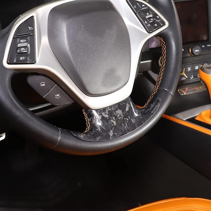 Steering Wheel Cover Trim Real Carbon Fiber 1PCS Compatible with Corvette C7 Z06 Z51 ZR1 Stingray 2014 2015 2016 2017 2018 2019 (Forged Grain Pattern)