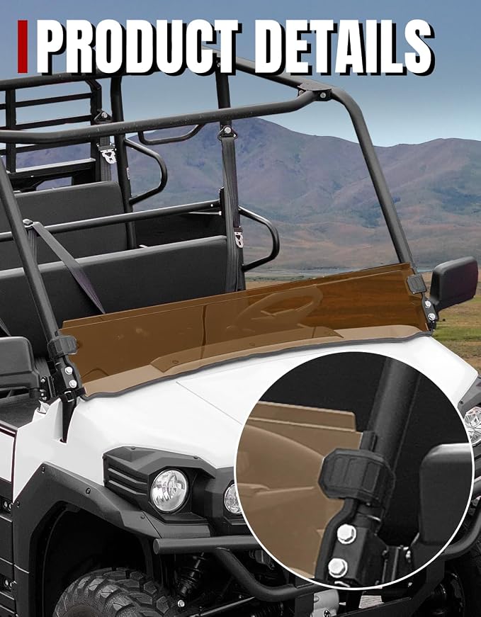 A & UTV PRO Front Dark Half Windshield for Kawasaki Mule Pro, Tinted Windshield for Kawasaki Mule Pro FXT DXT DX FX 2015-2025 Accessories