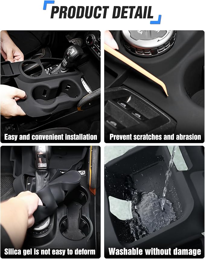 Central Control Storage Box Silicone Non-Slip Mat fit for Ford Bronco 2021-2024 Automatic Transmission 2/4 Door Water Cup Mat Gear Shifter Anti-Scratch Panel Protection Interior Accessories-Black