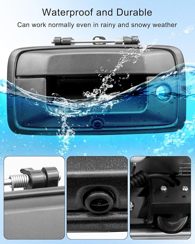 Backup Camera Tailgate Handle with Keyhole Fit for Chevrolet Chevy Silverado GMC Sierra 2014-2015 Replace 23128692, Rear View Camera Liftgate Latch Door Handle with Harness Black