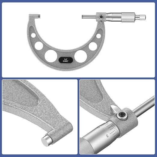 HDLNKAK High-Quality Outside Micrometer Set, 4 Pcs Machinist Tool Set(0-1'' 1-2'' 2-3'' 3-4''), 0.0001" Graduation Micrometer Set, Alloy Precision Micrometer, Micrometer Standard Set with Case - Grey