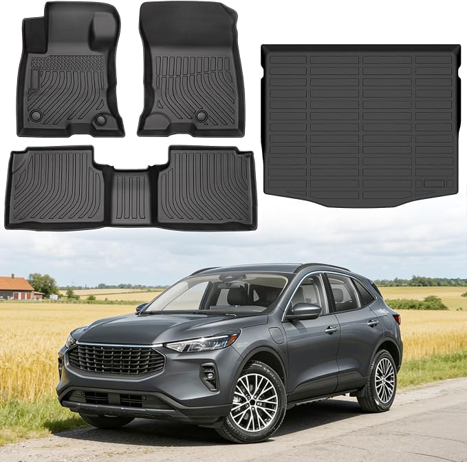 Floor Mats for Ford Escape Hybrid & Plug-in Hybrid 2020-2026 (Not for Gas), Custom Fit Heavy Duty TPE All Weather Protection, Waterproof Non-Slip Black(Two-Row Floor Mats & Cargo Liner)