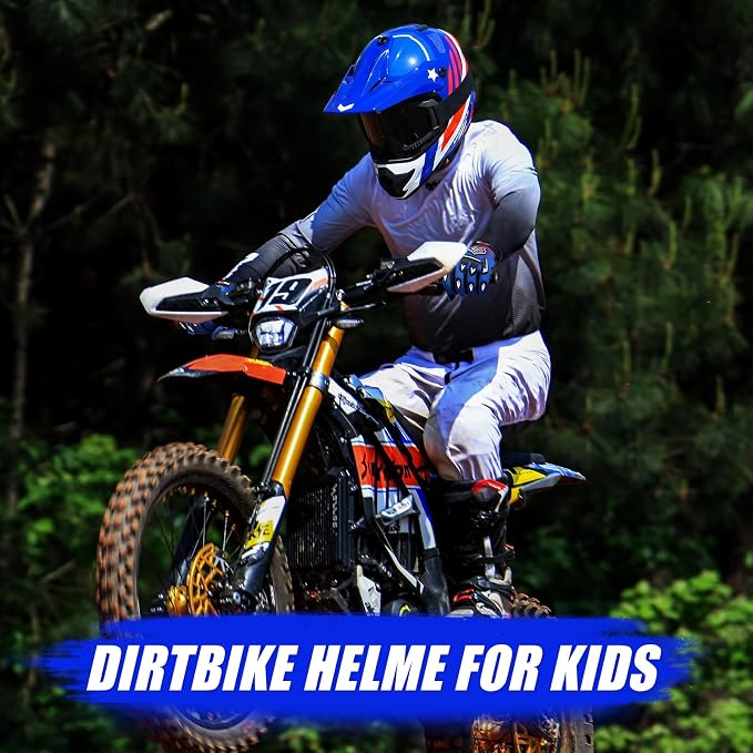 Youth Dirt Bike Helmet DOT Approved, Kids Motocross Full Face Helmet with Adjustable Goggles Riding Gloves & Storage Bag, Off-Road Sport Gear Set for Boys Girls ATV UTV