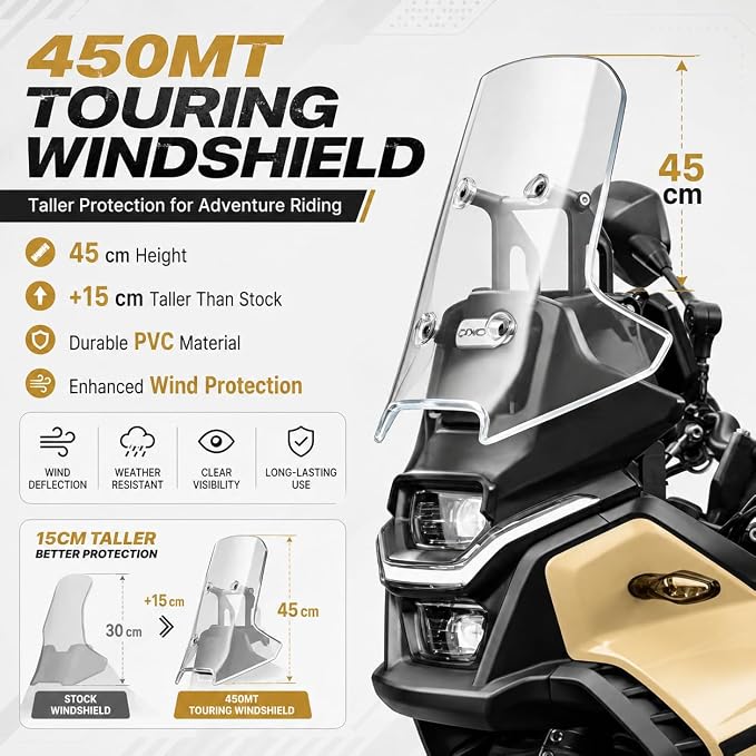 45CM PMMA Higher Windshield Wind Screen Compatible with CFMOTO Ibex 450 2025-2026,4.5MM Thickness,Transparent,CFMOTO Ibex 450 Accessories