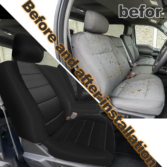 Front 40/20/40 Thickened Heavy-Duty Oxford Fabric Seat Covers Compatible with Ford F150 XL/Standard Cab 2004-2008, Split Bench with Integrated Seatbelts & Solid Armrest-Black