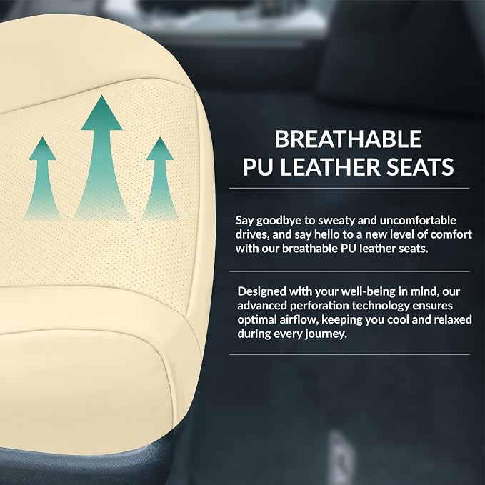 FH Group Custom Fit Seat Covers Specifically Made for 2012-2017 Toyota Camry LE | SE | XSE | XLE - Faux Leather, Waterproof Car Seat Cover, Front Set Solid Beige